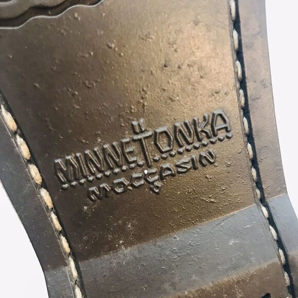 Minnetonka Thunderbird Animikii Beaded Brown Suede Moccasin Women's 10 Hard Sole - Picture 12 of 12